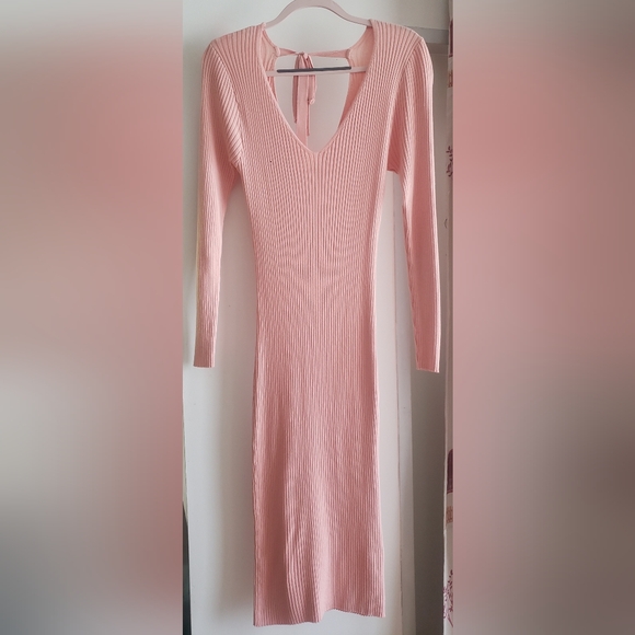 M V-neck Ribbed with tie Dress Pink - Picture 2 of 9